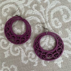 Wood Laser Cut Purple Earrings